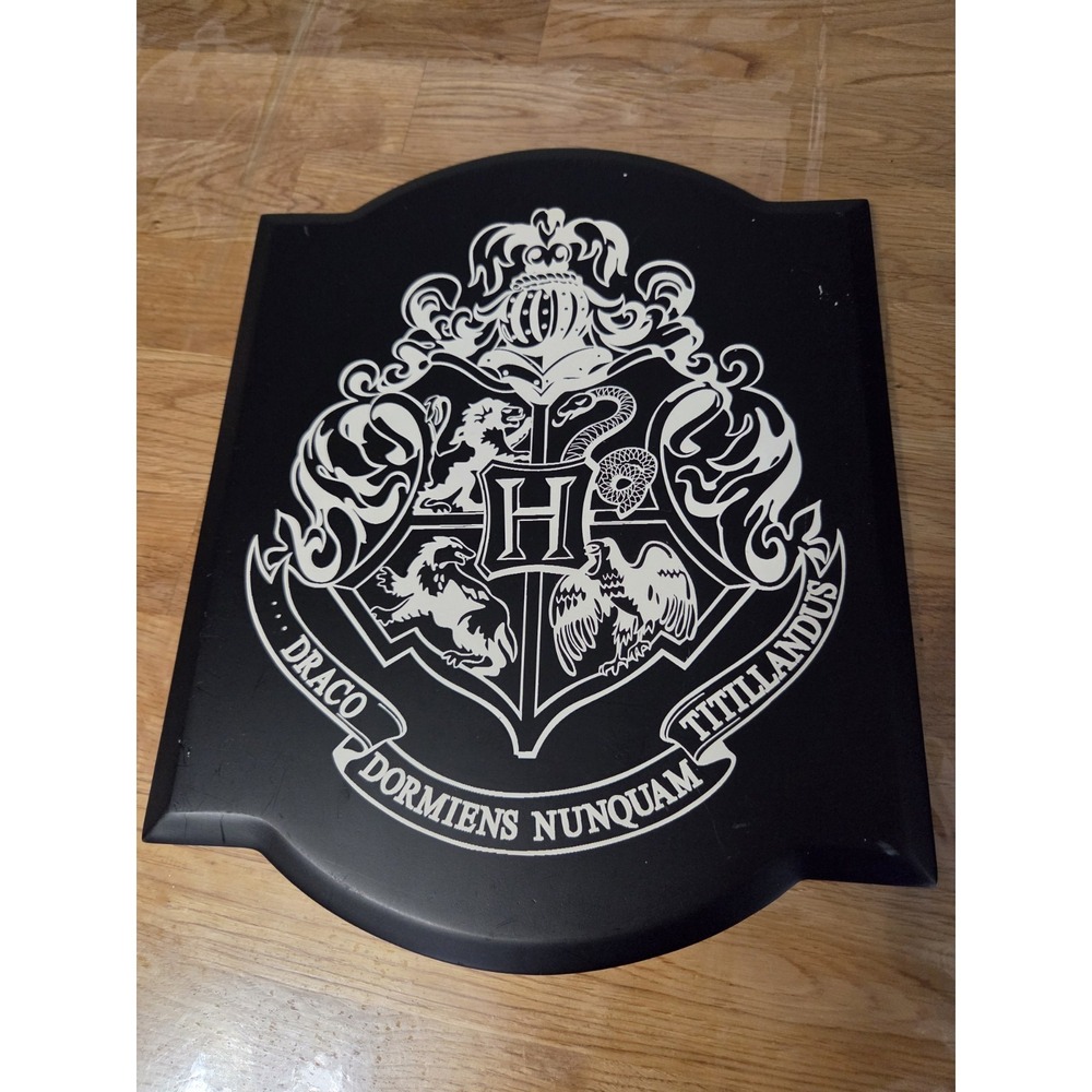 Rare Harry Potter Hogwarts Crest Black/White Wall Art 13.78" x 11.25" Rustic NEW